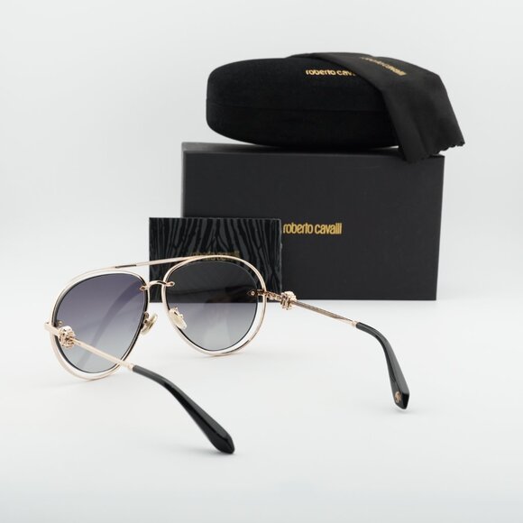 Roberto Cavalli SRC032M 0300 Sunglasses Gold Aviator Frame, Grey Lenses
